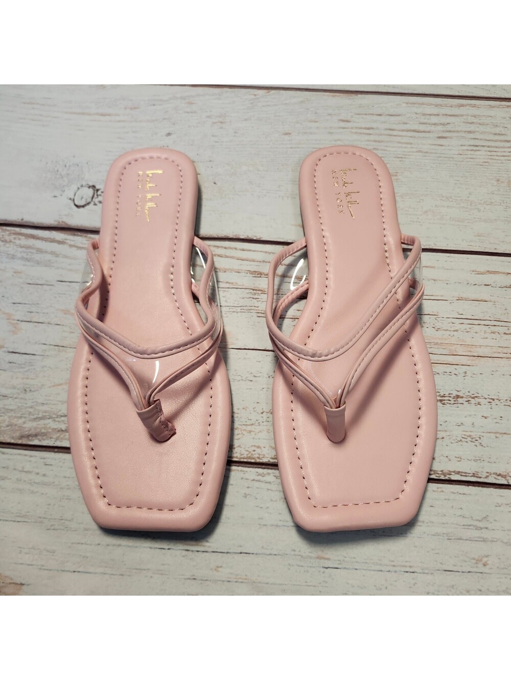 Nicole Miller New York Pink Square Toe Thong Sandals Size 9.5 New